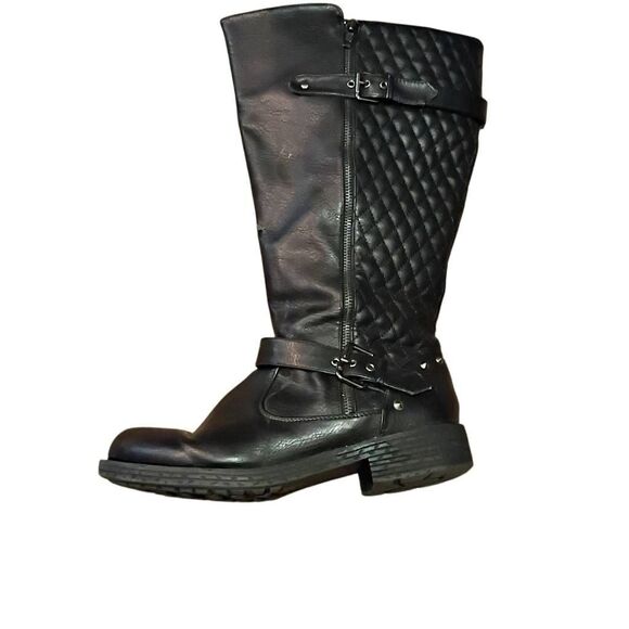 No Brand Shoes - Women's Quilted Knee High Riding Boots Black Size 11